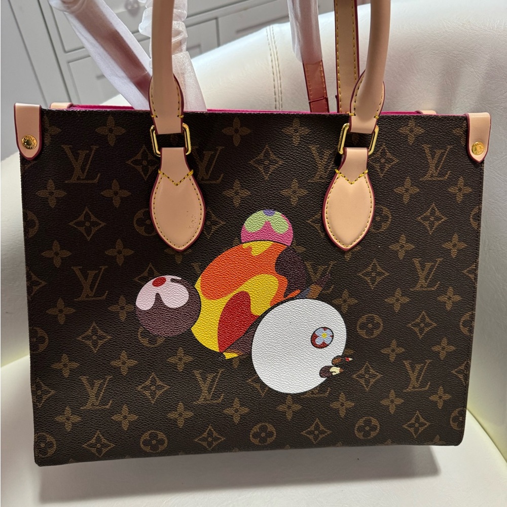 Source Unknown Brown Monogram Tote with Multicolo… - image 3